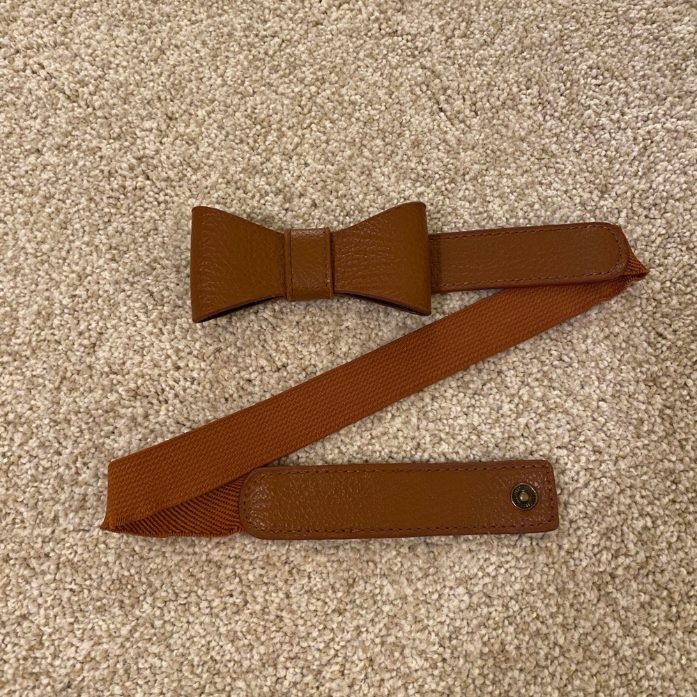 Tan Pleather Bow Belt